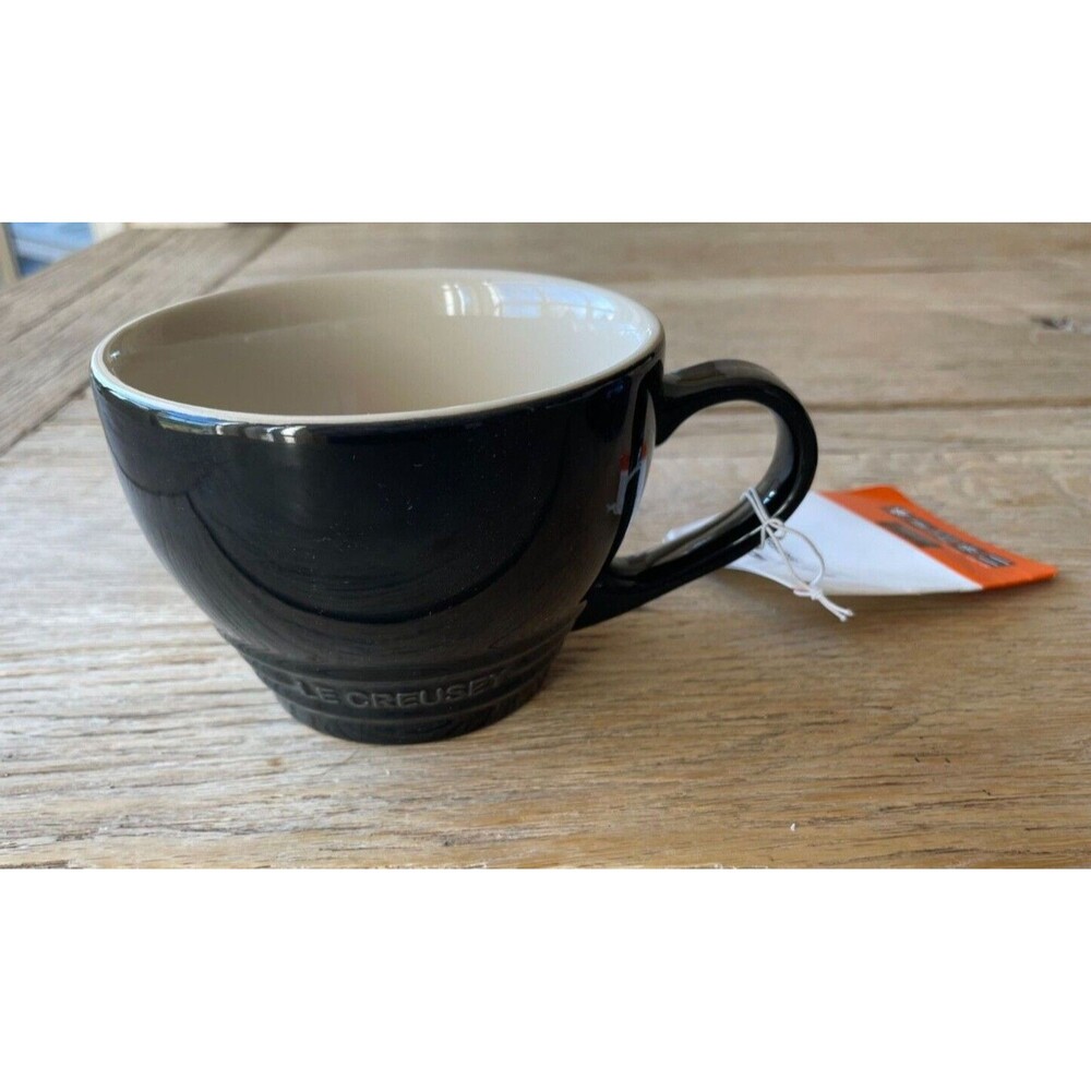 Le Creuset Stoneware Giant Cappuccino Bistro Mug 14 oz Onyx Black Shiny NEW